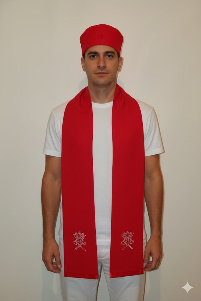 Conjunto de Estola e Filá Masculino do Pai Xangô Umbanda Terreiro Desenvolvimento Mediúnico Sacerdotal Sacerdote 