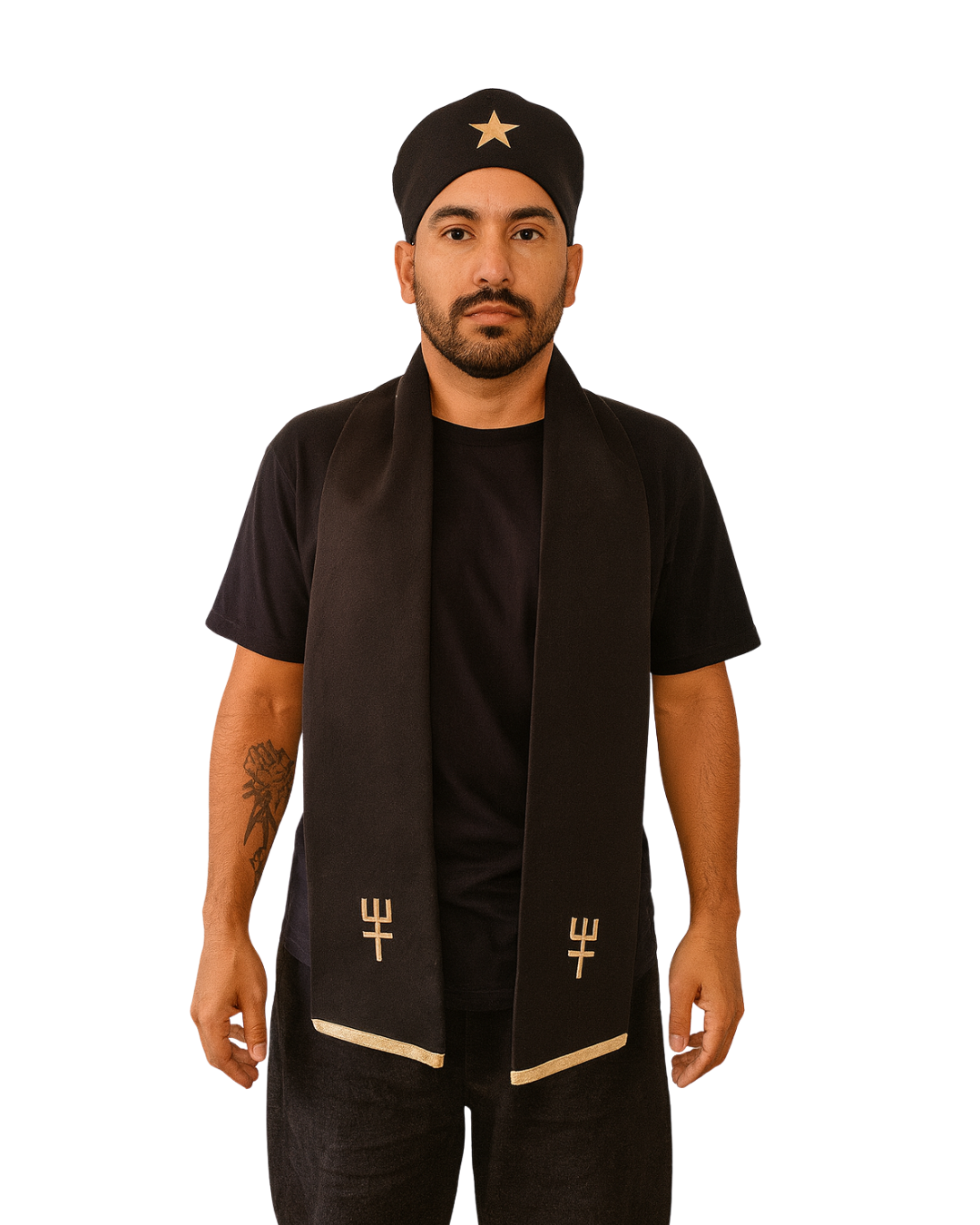 Conjunto de Estola e Filá masculino de Esquerda Roupas Umbanda Axê Terreiro Gira Medium Sacerdote Ritual Ceremonia
