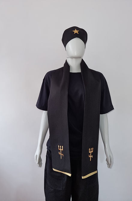 Conjunto de Estola e Filá masculino de Esquerda Roupas Umbanda Axê Terreiro Gira Medium Sacerdote Ritual Ceremonia