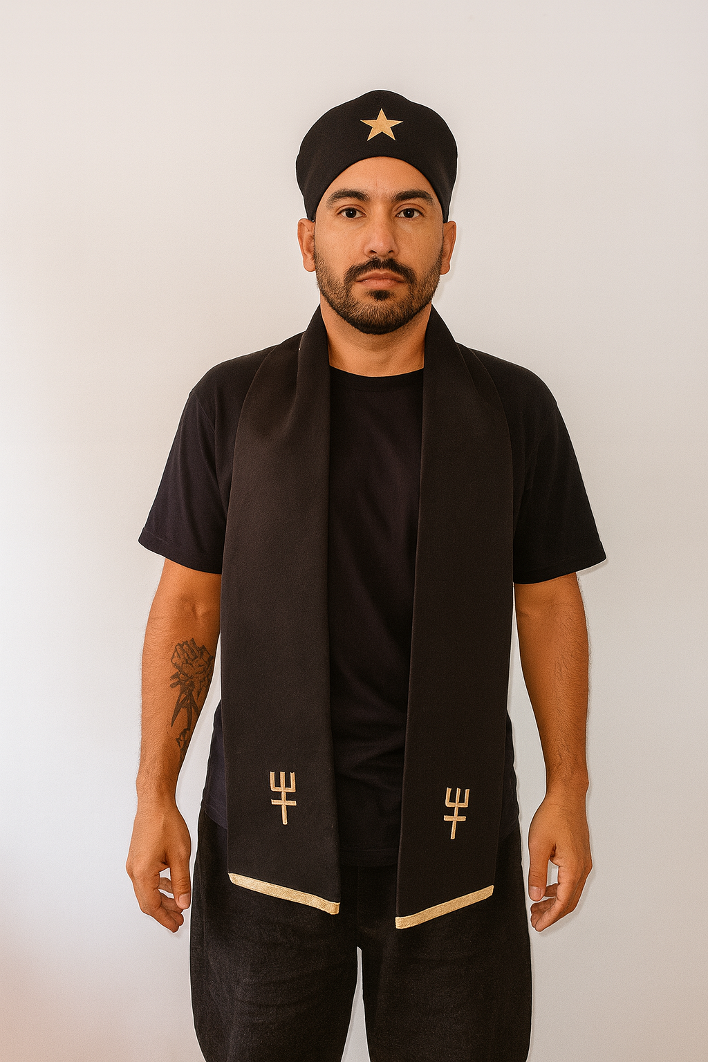 Conjunto de Estola e Filá masculino de Esquerda Roupas Umbanda Axê Terreiro Gira Medium Sacerdote Ritual Ceremonia