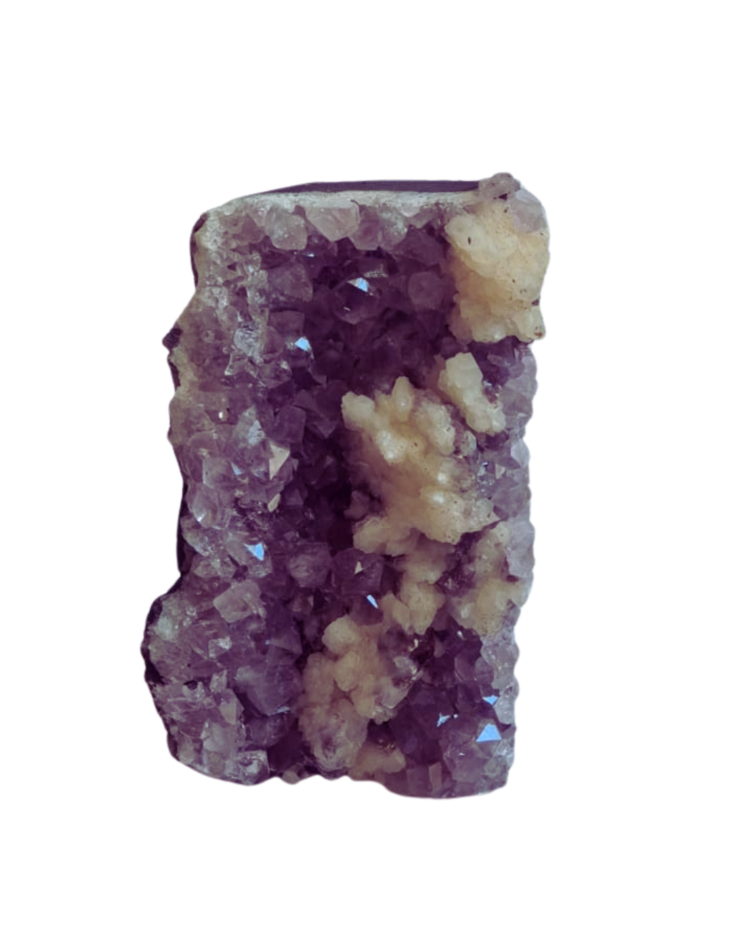 Cristal Natural de Ametista com Calcita Mel para decoração de altares, coleções minerais e espaços inspirados na Umbanda