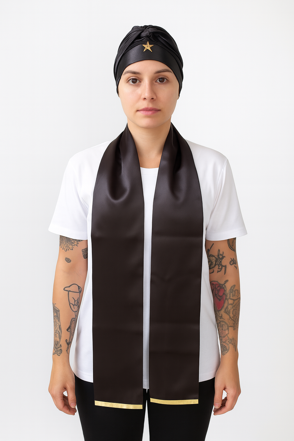 Estola e Filá Feminino Preto Roupas Umbanda Axê Terreiro Laroyê Gira Esquerda Sacerdote Medium