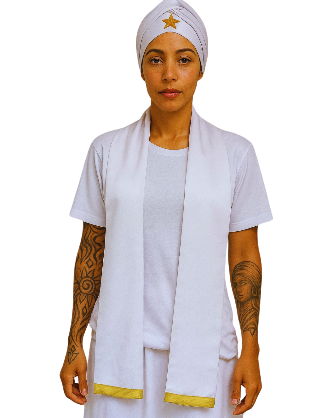 Estola e Fila Feminino Branco Roupas Umbanda Axê Mãe Pequena Terreiro Sacerdotiza