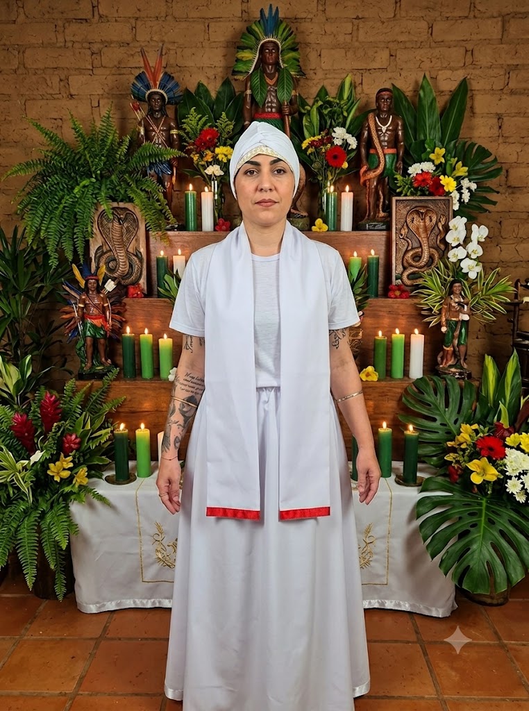 Estola para Umbanda em tecido Oxfordine indicada para desenvolvimento espiritual.