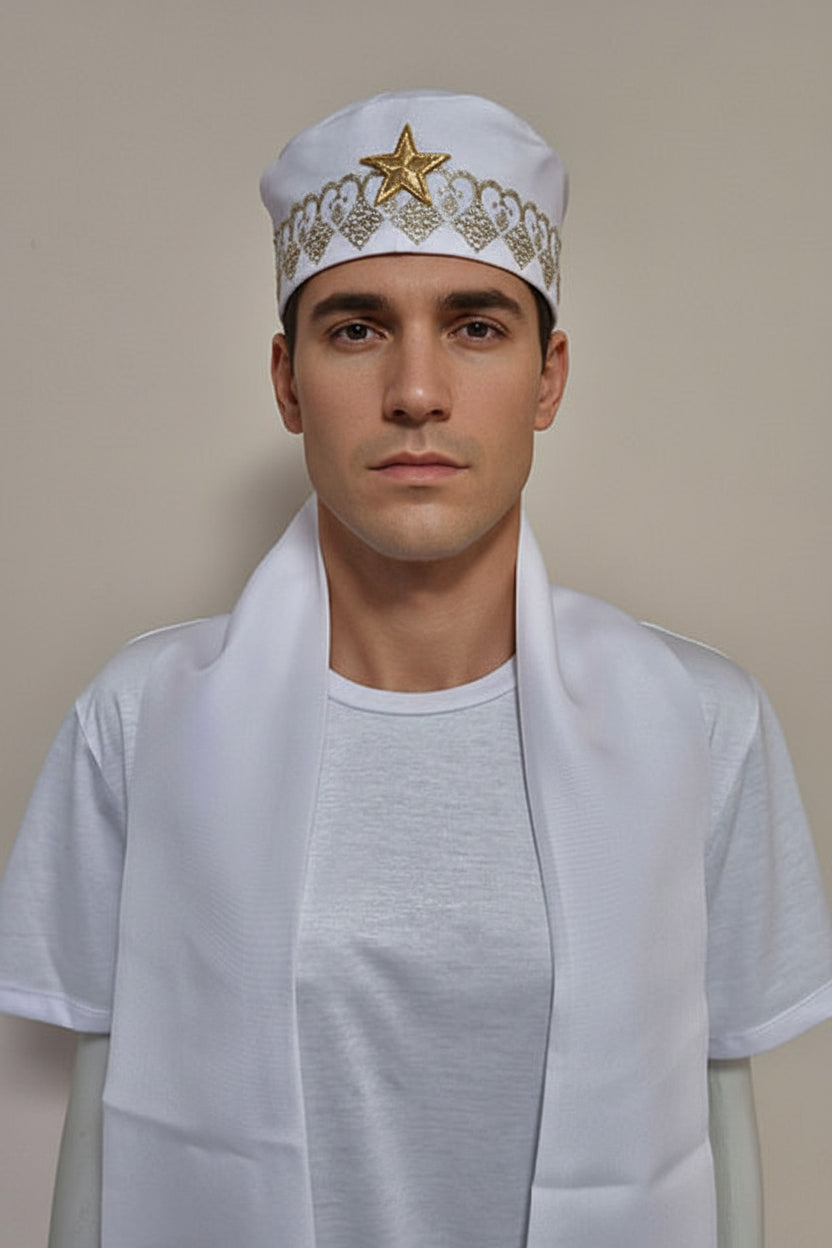 Fila e Estola Masculino Borda Dourada Roupas Umbanda Axê Terreiro Gira Sacerdote Medium