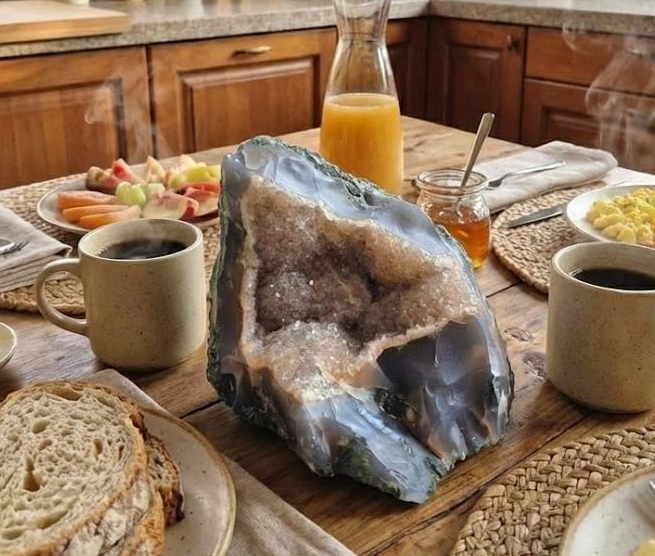 Geodo de Ágata Fumê Natural – Peça Única com Cristais Internos, 1,02 kg – Trono da Geração -  Mãe Yemanjâ -Decoração, Energia e Colecionismo - Roupas do Axê 