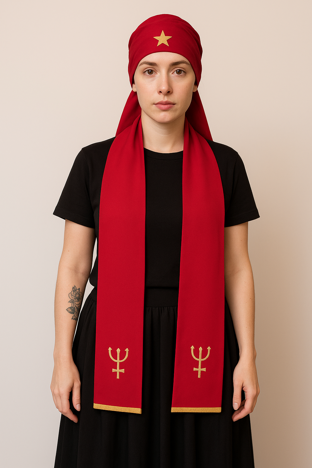 Kits de Estola e Filá  Feminina de Esquerda Roupas Umbanda Axê Gira Esquerda Pombagira Medium Sacerdote Terreiro