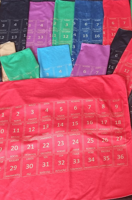 Lenormand  Pano com faixa Roupas Umbanda Axê Baralho Cigano Colorido Terreiro Oraculo Adivinação