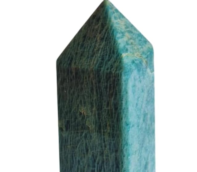 Obelisco de Amazonita Natural artesanal com 16 cm, cristal decorativo inspirado no Trono do Conhecimento.