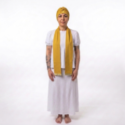 Pano de Cabeça e Estola Feminino Sacerdotal Dourado Turbante Roupas de Umbanda Terreiro