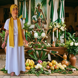 Pano de Cabeça e Estola Feminino Sacerdotal Dourado Turbante Roupas de Umbanda Terreiro