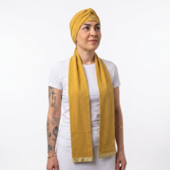 Pano de Cabeça e Estola Feminino Sacerdotal Dourado Turbante Roupas de Umbanda Terreiro