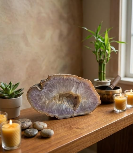Peça exclusiva de Geodo Natural de Ágata Roxa para decoração, altares e coleções de minerais