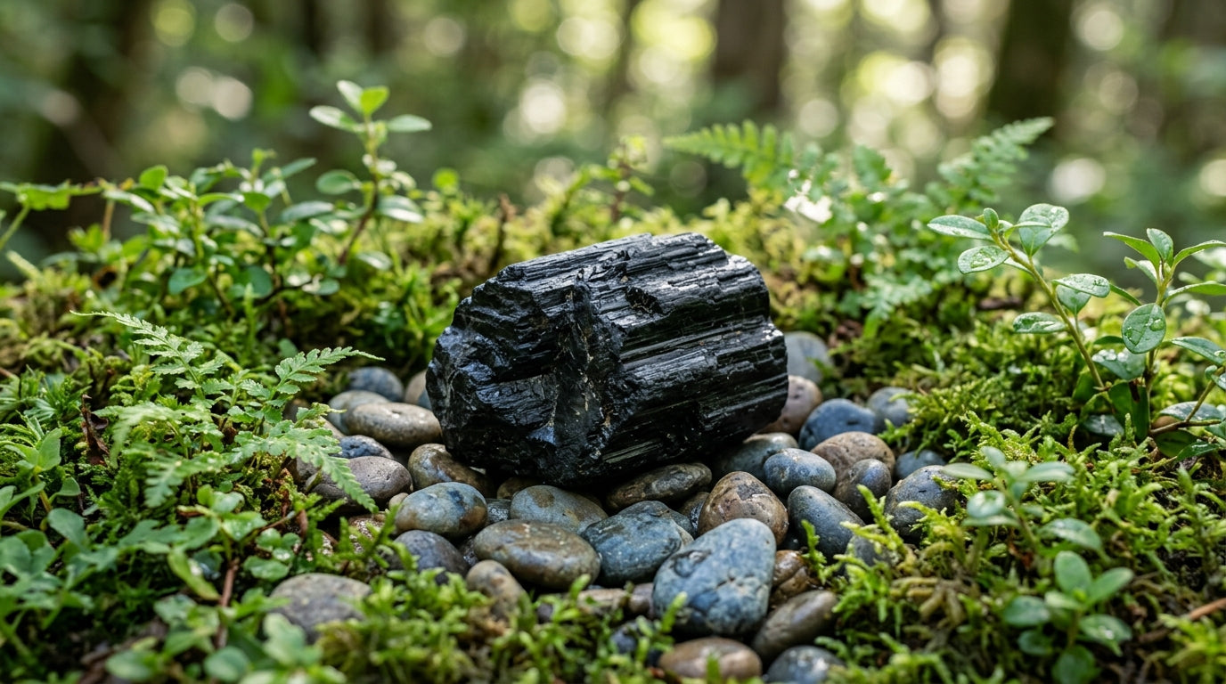 Pedra Natural Turmalina Preta - Trono do Vazio- Pedra de Exû para Firmeza, Proteção e Assentamento - Roupas do Axê