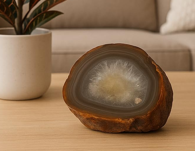 Placa Natural de Ágata Marrom Premium 453 g – Pedra do Trono do Conhecimento Mãe Obâ