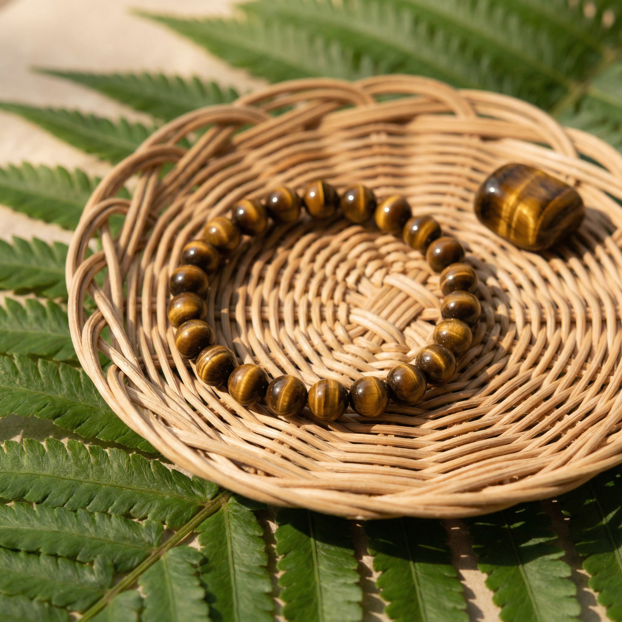 Pulseira Pedra Natural Olho de Tigre - Trono da Justiça - Pai Xangô | Roupas do Axê