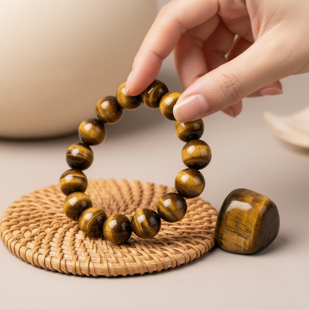 Pulseira Pedra Natural Olho de Tigre - Trono da Justiça - Pai Xangô | Roupas do Axê