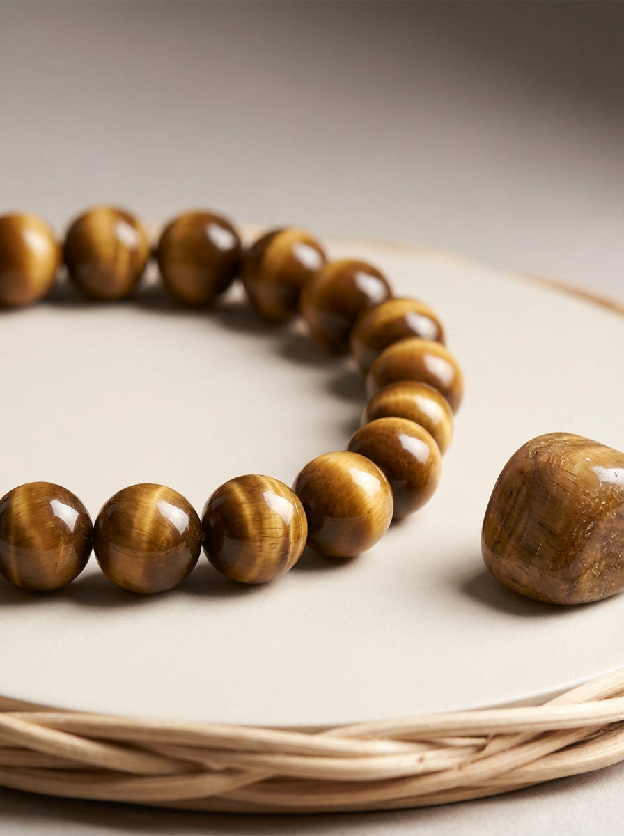 Pulseira Pedra Natural Olho de Tigre - Trono da Justiça - Pai Xangô | Roupas do Axê