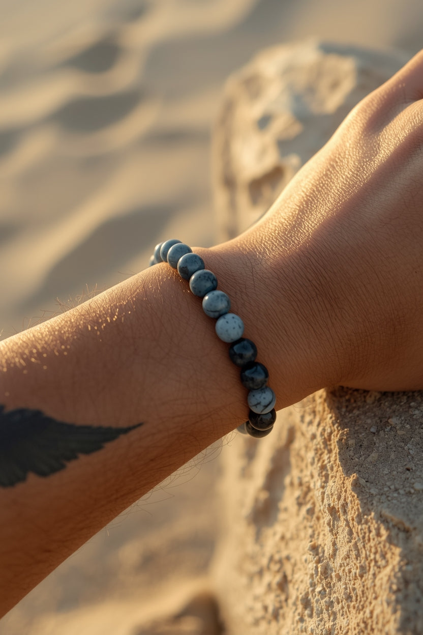 Pulseira Sodalita Pedra Natural - Trono da Lei - Pai Ogum | Roupas de Umbanda 