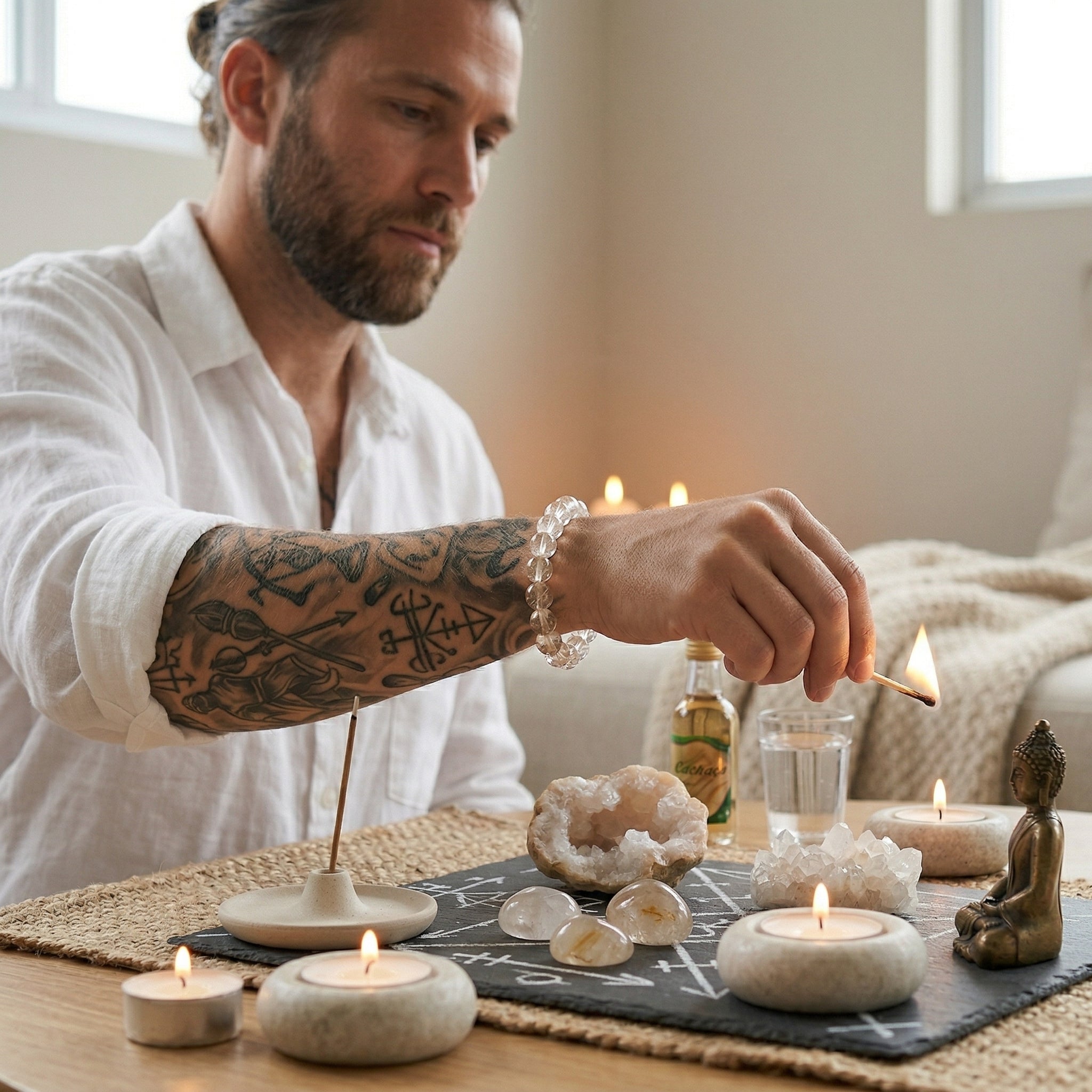 Pulseira de Cristal de Rocha Natural - Trono da Fé - Pai Oxalâ | Roupas de Umbanda