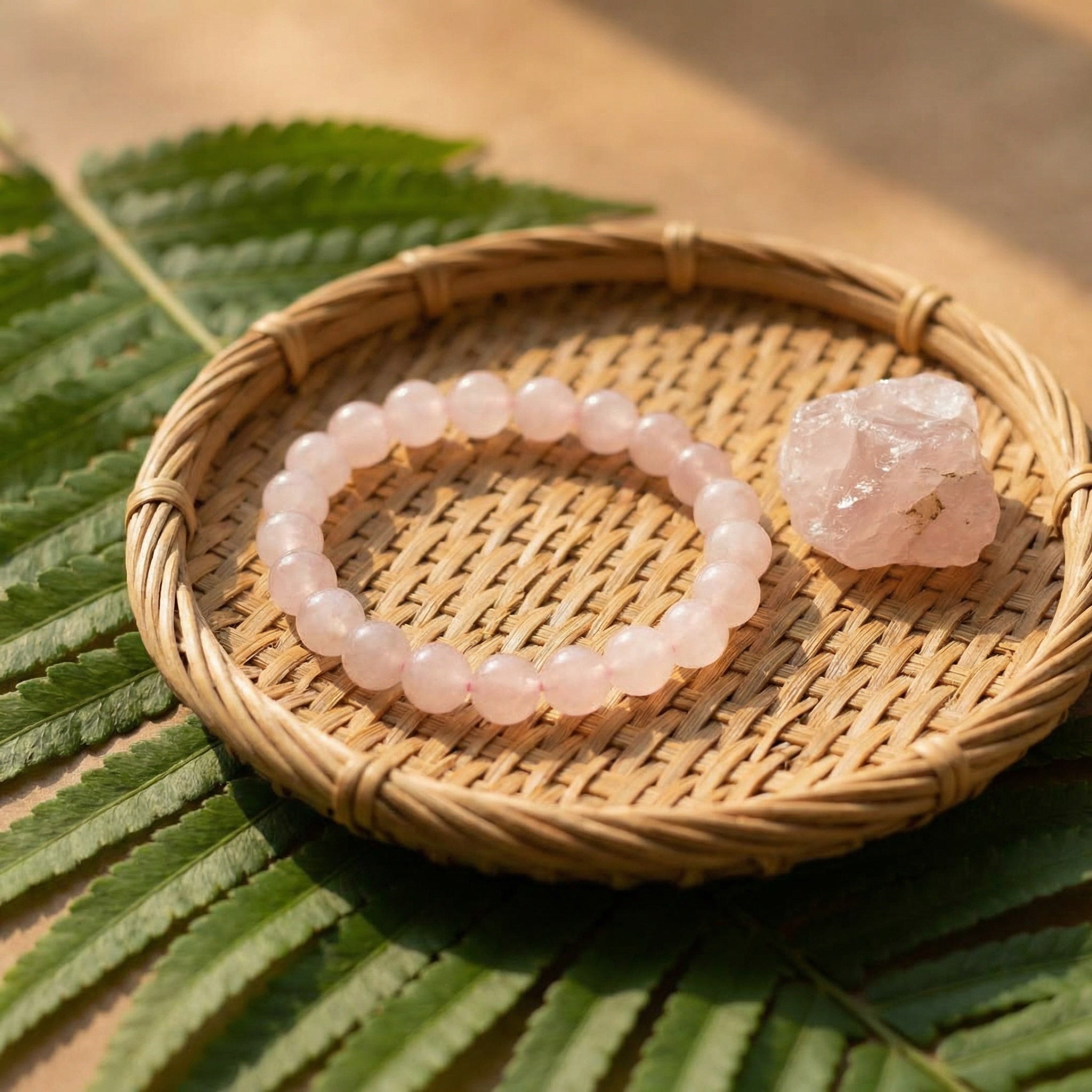 Pulseira de Pedra Quartzo Rosa Natural - Trono do Amor - Mãe Oxum - Cura Emocional e Harmonia | Roupas de Umbanda