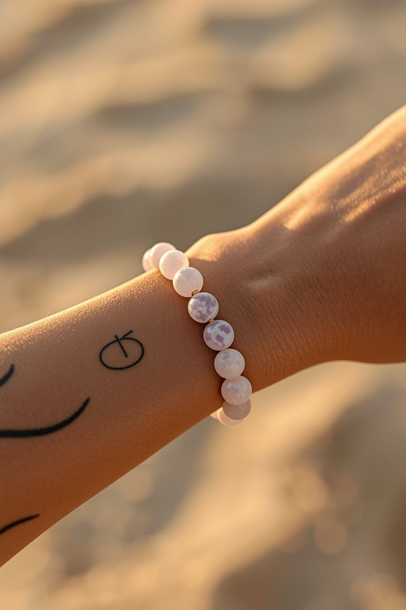 Pulseira de Pedra Quartzo Rosa Natural - Trono do Amor - Mãe Oxum - Cura Emocional e Harmonia | Roupas de Umbanda