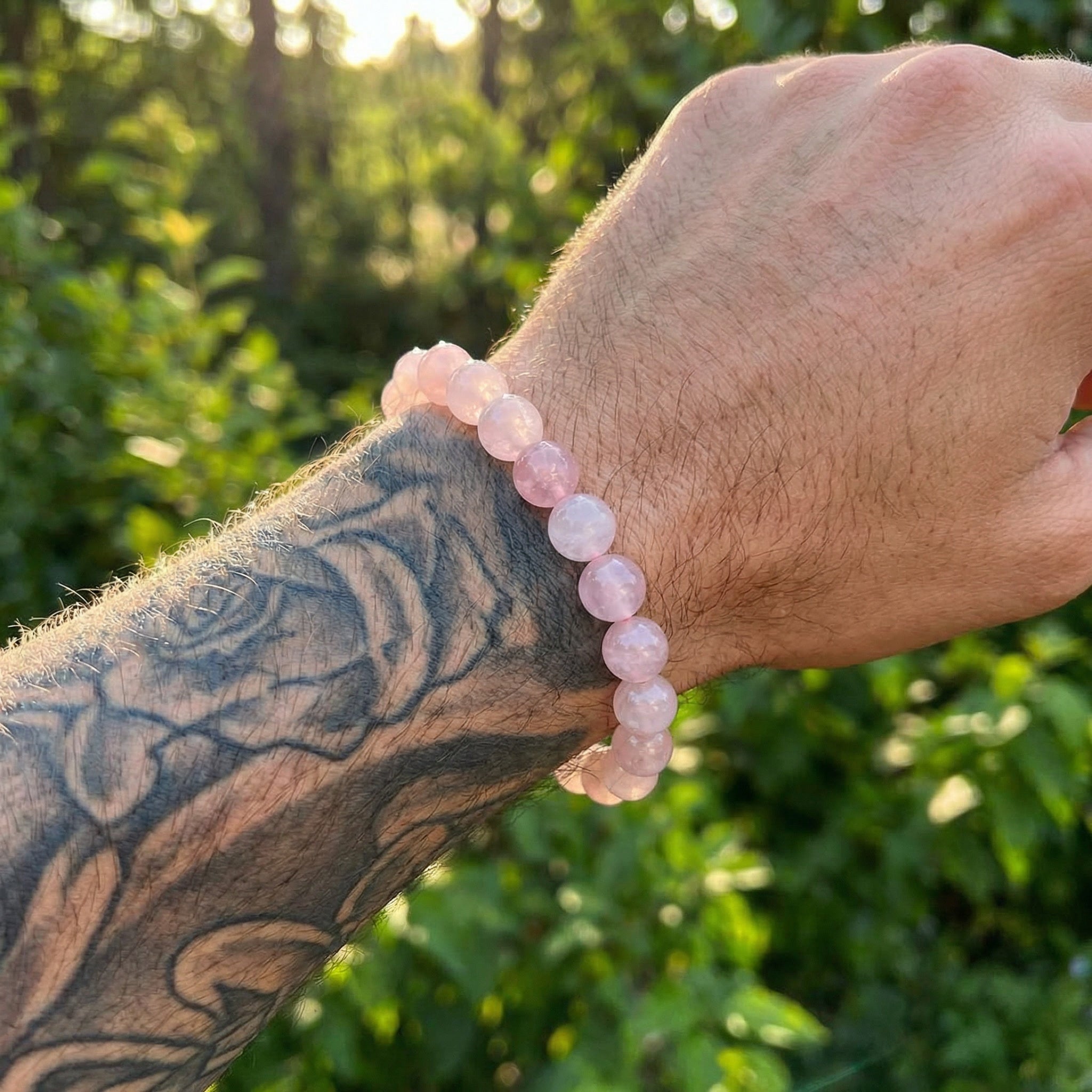 Pulseira de Pedra Quartzo Rosa Natural - Trono do Amor - Mãe Oxum - Cura Emocional e Harmonia | Roupas de Umbanda