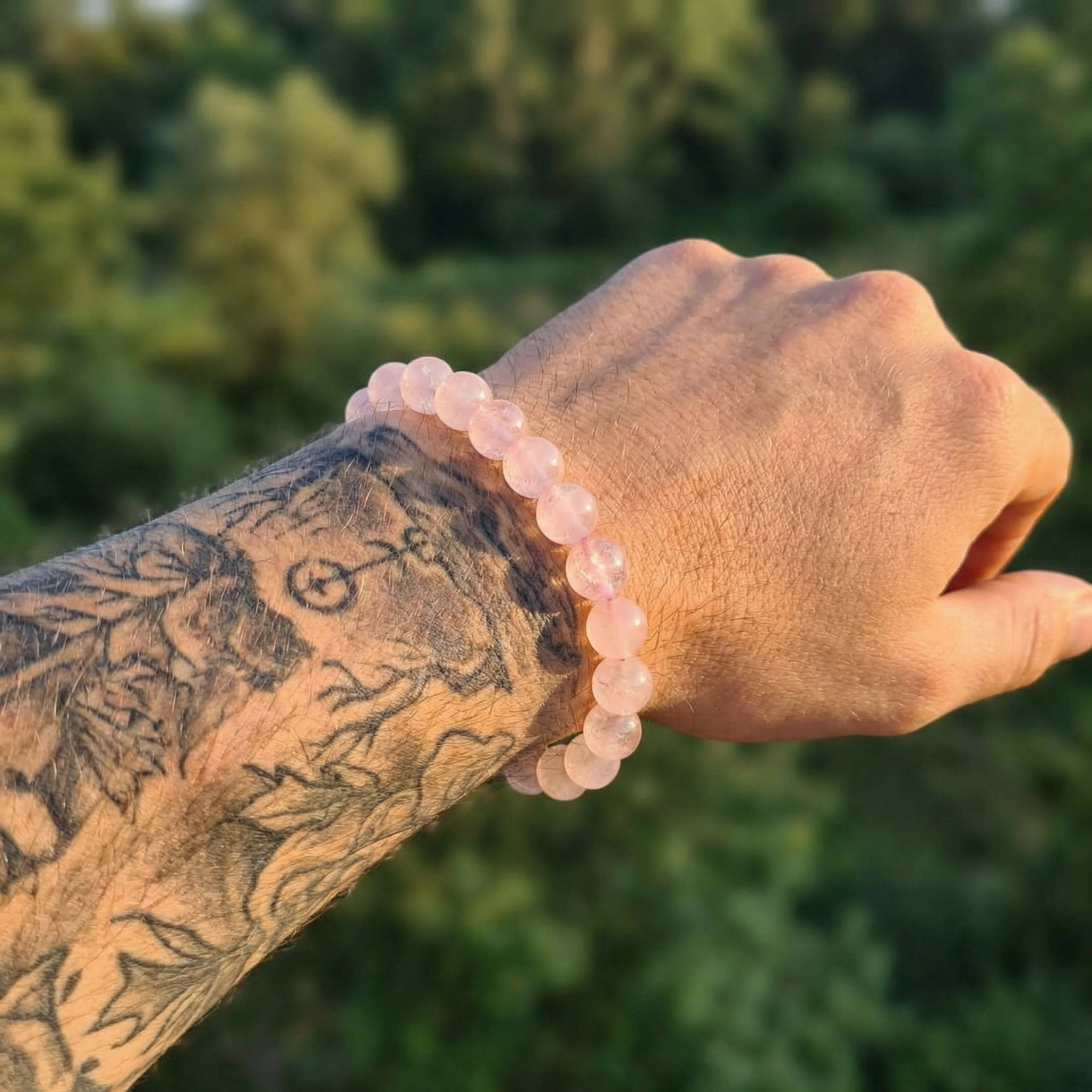 Pulseira de Pedra Quartzo Rosa Natural - Trono do Amor - Mãe Oxum - Cura Emocional e Harmonia | Roupas de Umbanda