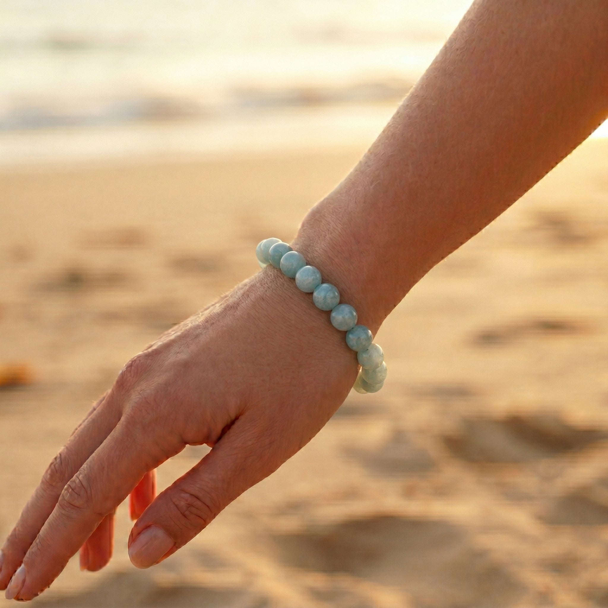 Pulseira de Água Marinha Natural Tipo A – Trono da Geração de Mãe Yemanjá | Equilíbrio e Fluidez Espiritual | Roupas de Umbanda 