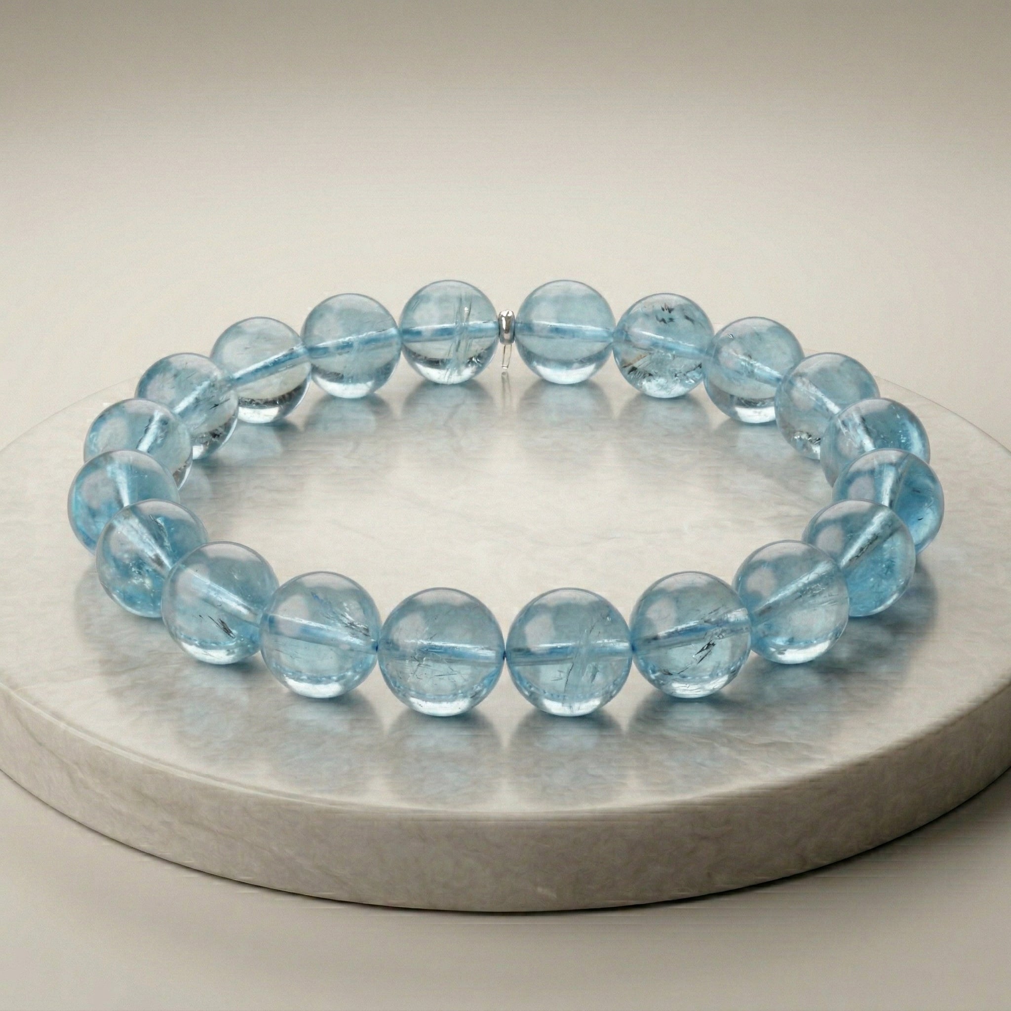 Pulseira de Água Marinha Natural Tipo A – Trono da Geração de Mãe Yemanjá | Equilíbrio e Fluidez Espiritual | Roupas de Umbanda 