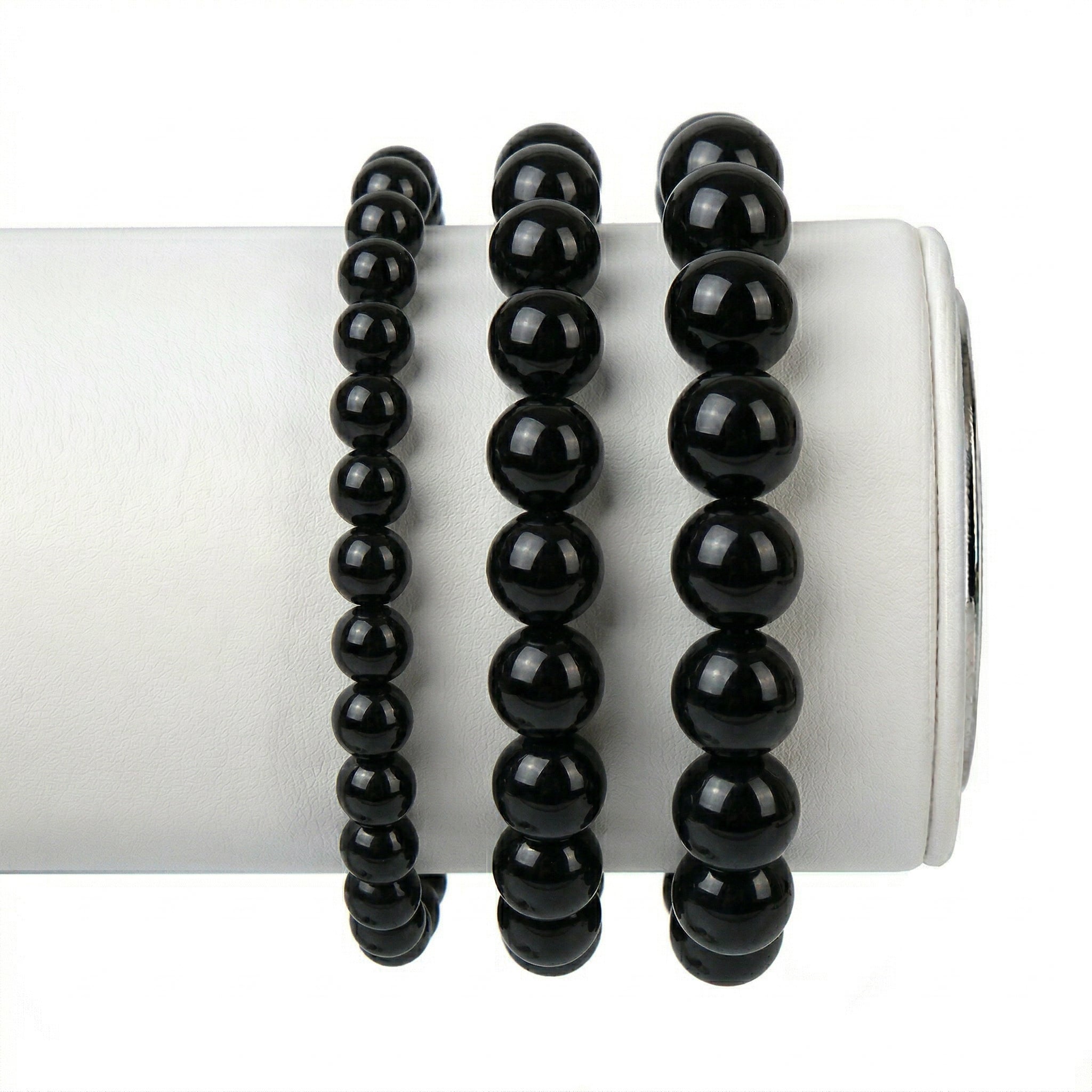 Pulseira de Ônix Natural Tipo A – Pedra de Proteção e Firmeza | Pedra de Exû | Roupas de Umbanda