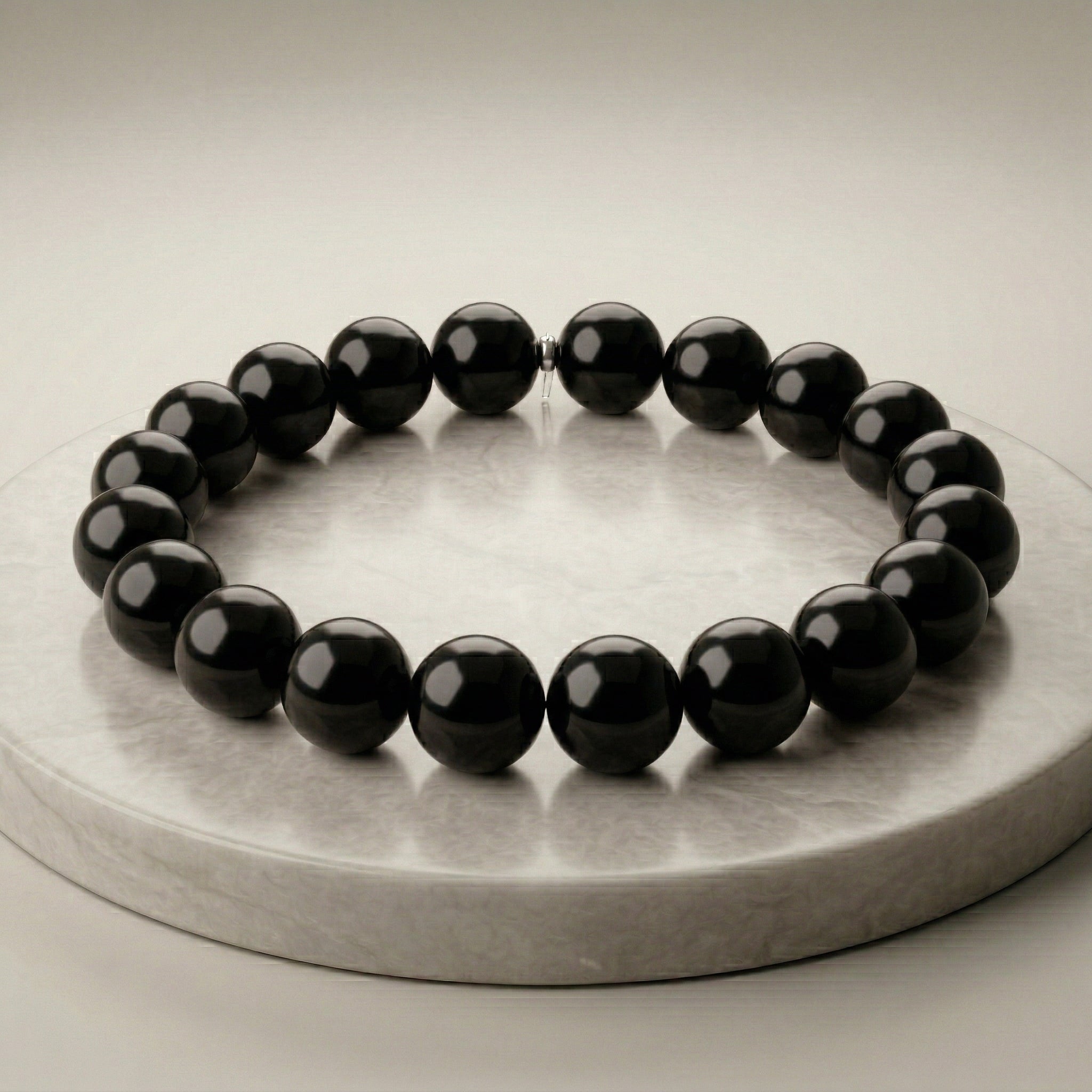 Pulseira de Ônix Natural Tipo A – Pedra de Proteção e Firmeza | Pedra de Exû | Roupas de Umbanda