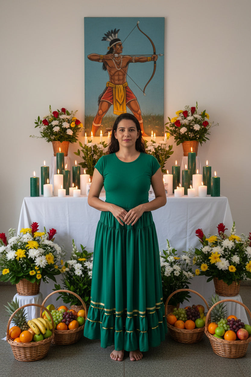 Saia Rainha das Matas Roupas Umbanda Axê Terreiro Sacerdotiza Medium Desenvolvimento 