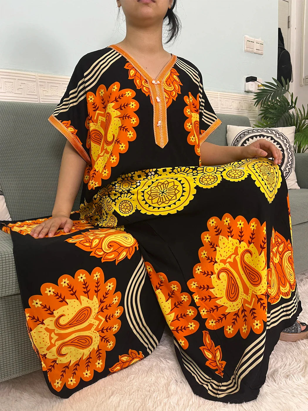 2024 algodão muçulmano abayas para mulheres apliques impresso caftan marroquino femme robe boubou africano islam vestidos com lenço