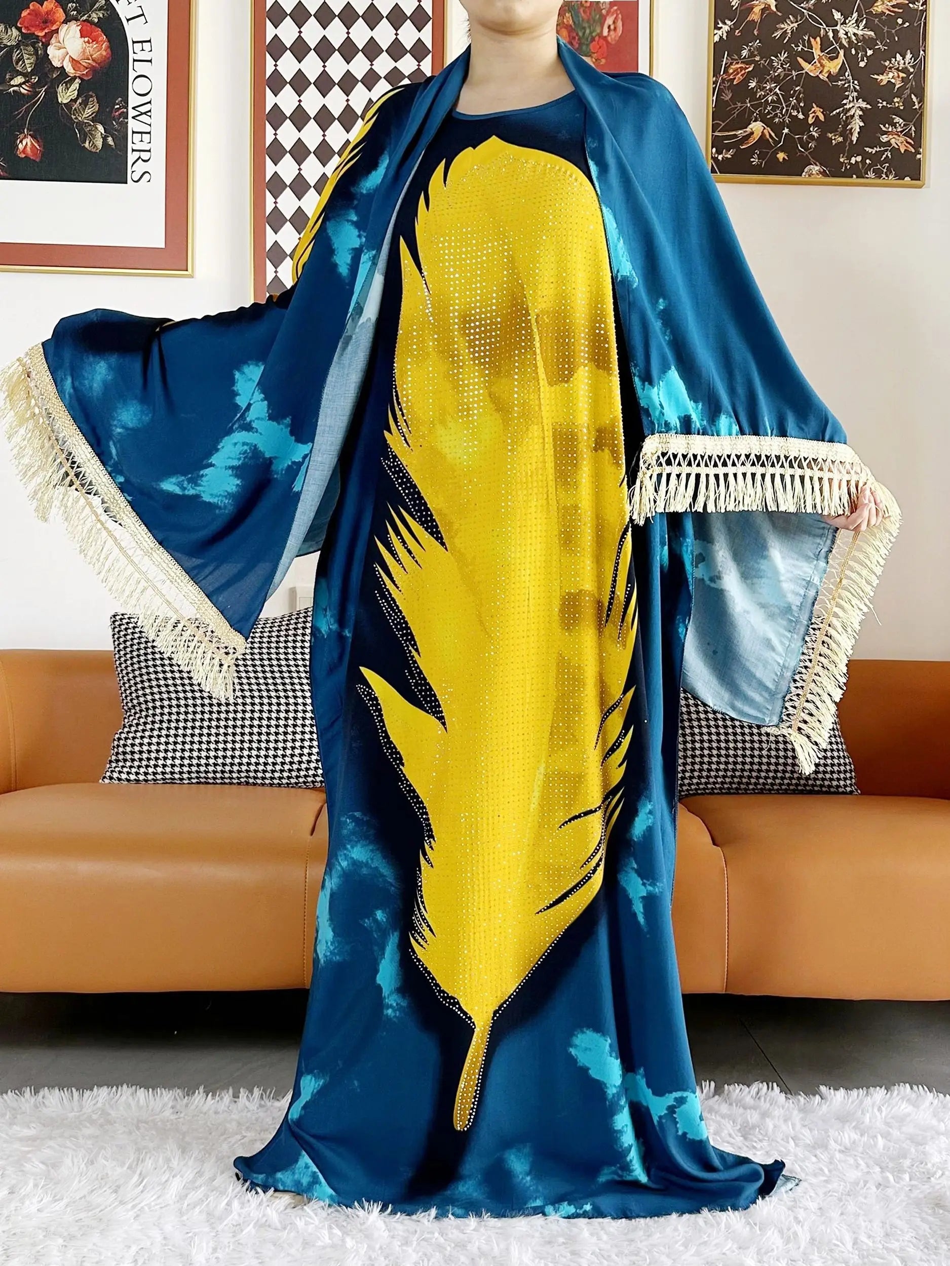 2025 vestido de festa feminino africano grande cachecol borlas algodão impresso solto floral boubou maxi  feminino manga curta abaya