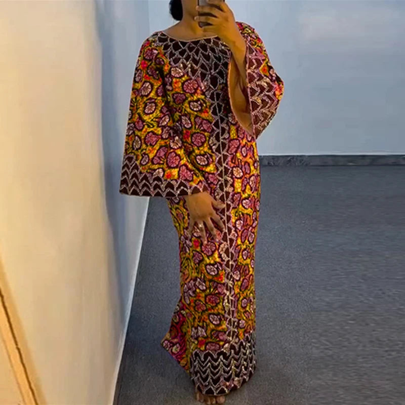 Vestido Feminino Abaya Estilo Africano Premium Elegante Ceremônias Religiosas Yoruba Estampa Digital Plus Size