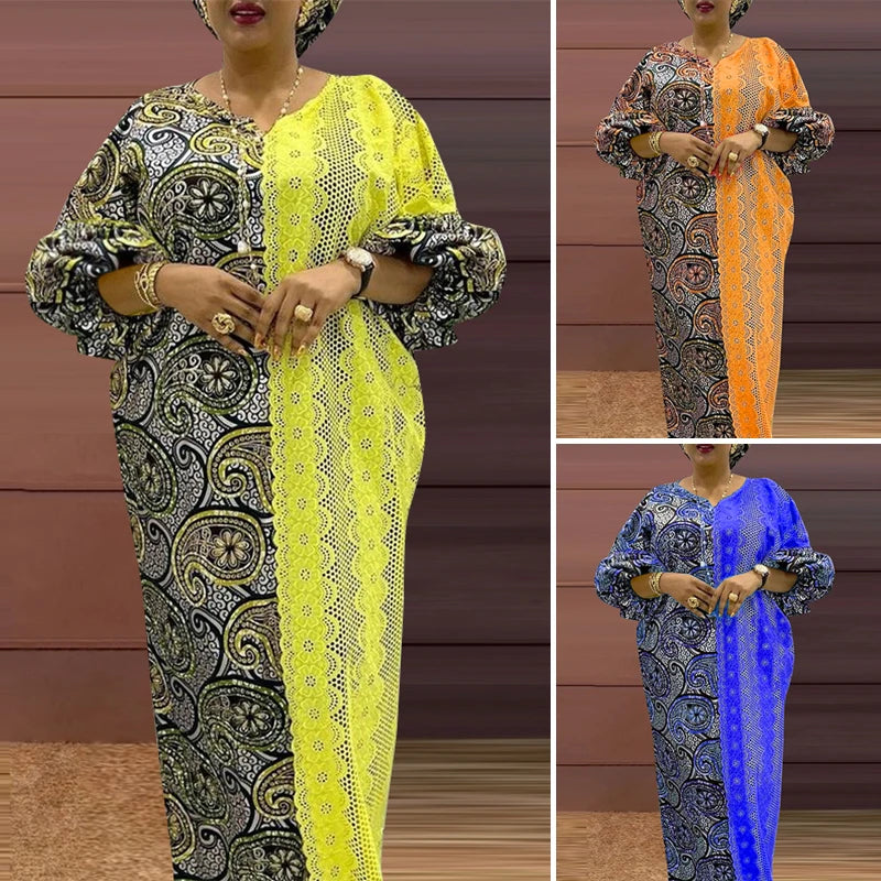 Vestido Feminino Abaya Estilo Africano Premium Estampa Digital Tamanhos Plus Size Ceremônia Religiosa Yoruba 