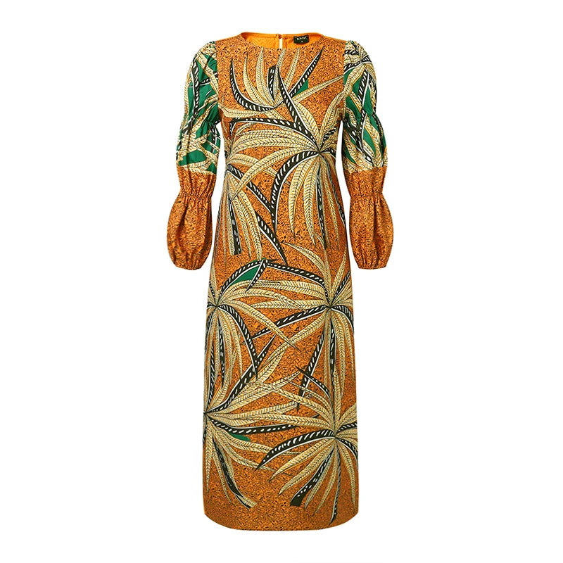 Vestido Feminino Abaya Longo Vintage Estampa Digital Algodão Manga Bufante Religioso Ceremônia Yoruba 