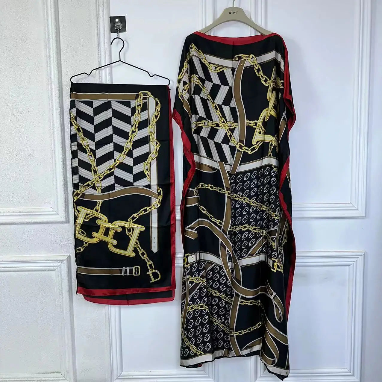 Vestido Feminino Abayas Kaftan Boho com Estampa Africana Digital e Xale Ceremônias e Cultos Yoruba 