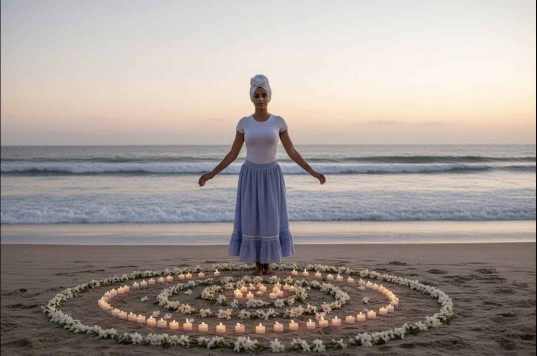 Saia da Mãe Yemanjâ Roupas Umbanda Axê Terreiro Gira Rainha Do Mar Medium Sacerdote