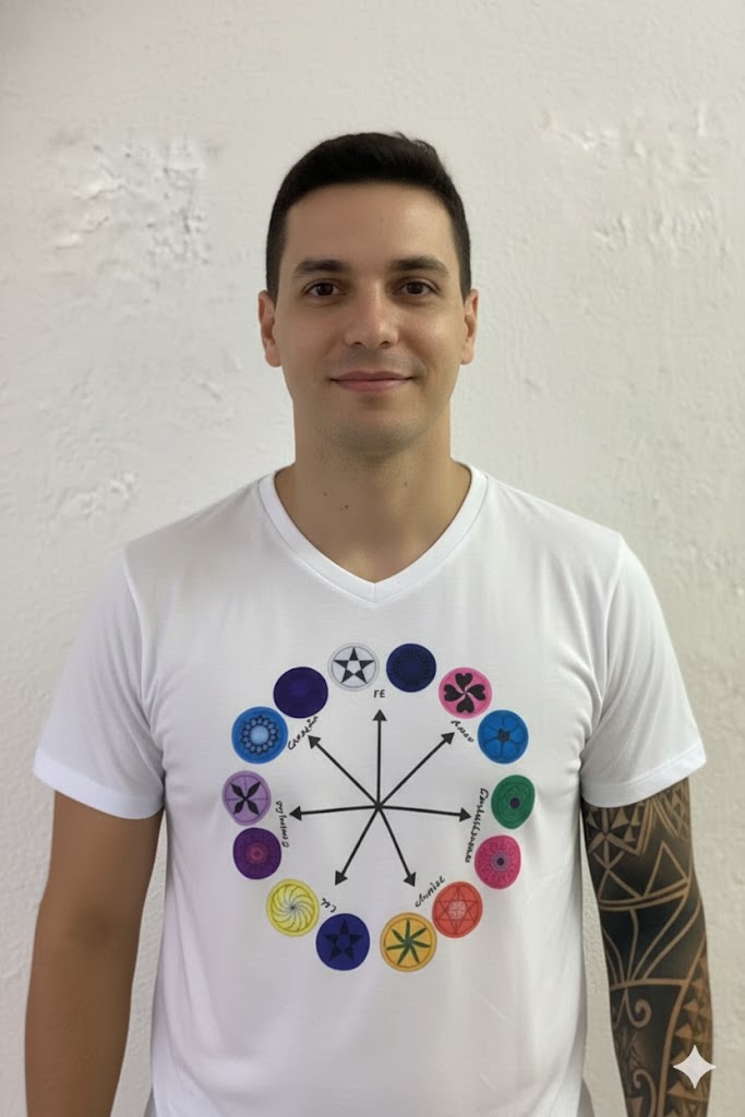 Camiseta Tronos de Deus Branca Estampa Digital Exclusiva Unissex Roupas Umbanda Axê Terreiro Gira Medium Sacerdote Logotipo