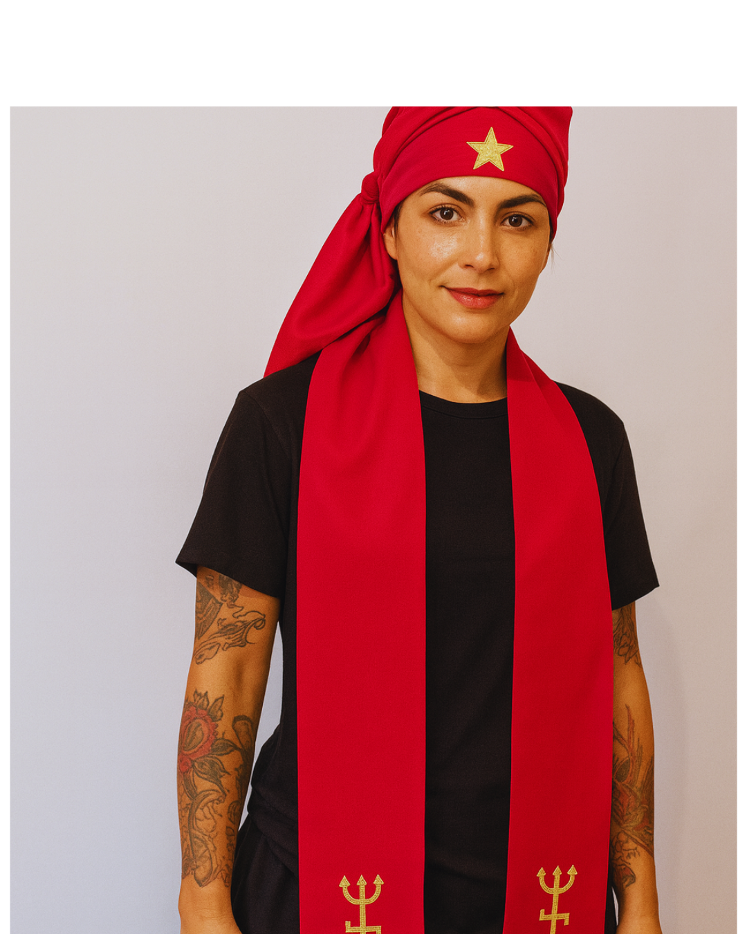 Kits de Estola e Filá  Feminina de Esquerda Roupas Umbanda Axê Gira Esquerda Pombagira Medium Sacerdote Terreiro